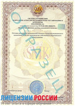 Образец сертификата соответствия (приложение) Подольск Сертификат ISO 13485